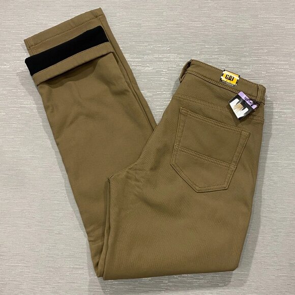 CAT Caterpillar Work Pants Mens 30 x 34 Brown Canvas Fleece Lined Insulated - Picture 1 of 15